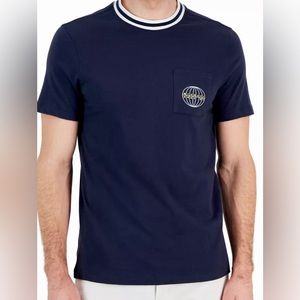 Michael Kors Men's Modern-Fit MK Global Graphic Pocket Shirt Navy Blue Brand New